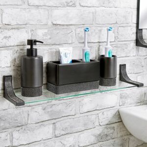 Vale Designs - Bathroom Glass Shelf Sparkle Matt Black Wall Mounted Modern Fixings - Black