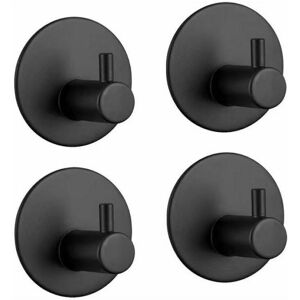 HOOPZI Sticky hooks, towel rack, stainless steel hooks, single hooks, free perforation, for kitchen and living room, 4 stainless steel hooks (black round