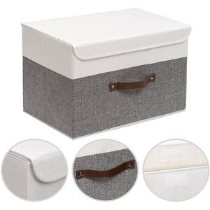 Storage Boxes, Cotton Fabric Storage Baskets Baskets with Handles and Lids Foldable Container Laundry Organization - 38x25x25 (White Grey) - Rhafayre