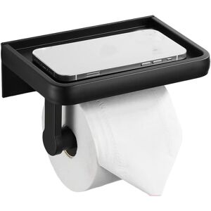 AOUGO Toilet Paper Holder, No Drilling Toilet Paper Roll Shelf with Cell Phone Storage Holders, Black Fabric Wall Mounted Storage Shelves for Bathroom,