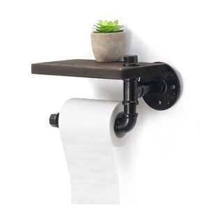 KINGSO Industrial Urban Style Iron Pipe Toilet Paper Wall Holder Roller With Wood Shelf