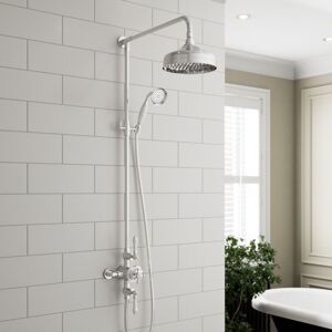 Aquari - Traditional Thermostatic Mixer Shower Crosshead Valve Round Drench Head - Silver