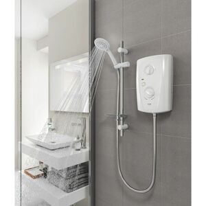T80 Pro Fit Electric Shower 10.5kW - White & Chrome - White - Triton