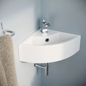 Nes Home - Tulla 450 x 325mm Small Quarter Corner Wall Mounted Basin Sink with Mono Mixer Tap and Waste