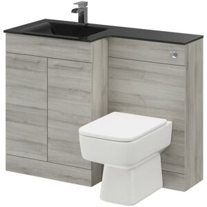 VENICE Square Molina Ash 1100mm Vanity Unit Toilet Suite with Left Hand Anthracite Glass 1 Tap Hole Basin and 2 Doors with Polished Chrome Handles - Molina