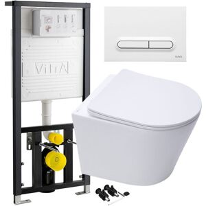 GRAVAHAUS Eco Rimless Wall Hung Toilet, Seat & vitra wc Cistern Frame Plate - Gloss White