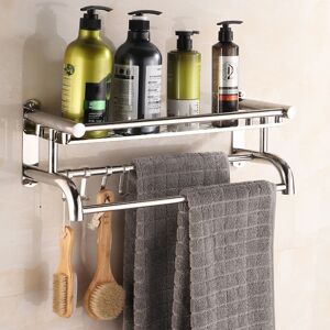 LIVINGANDHOME Wall Mounted Bath Towel Rail Bathroom Shelf Holder with Hooks