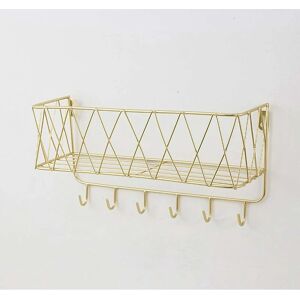 PESCE Wall Shelf Floating Shelf with Metal Grid, Wall Shelf with Hooks, Towel Rack, Wall Hanging Home Decor Floating