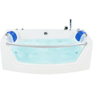 BELIANI Whirlpool Double Ended Bathtub Massage Headrests Clear Glass Panel White Fuerte - White