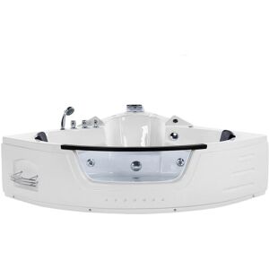 BELIANI Whirlpool Corner Bath Hot Tub White Acrylic Massage Glass Panel 140 cm Martinica - White