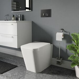 Camden Back to Wall Toilet with Soft Close Seat including High in Wall Concealed Cistern with Polished Chrome Flush Plate - White - Wholesale Domestic