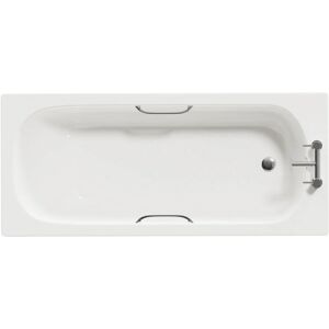 Cassia 1600mm x 700mm Anti Slip Straight Single Ended Steel Bath with Chrome Grips and 2 Tap Holes including Legs - White - Wholesale Domestic