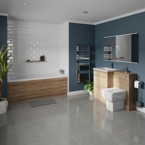 Wholesale Domestic - Denton 1700mm Slim Edge Straight Single Ended Bathroom Suite including Bordalino Oak Furniture Set with Polished Chrome Handles