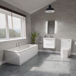 Wholesale Domestic - Finsbury 1700mm Straight Double Ended Bathroom Suite including Gloss White Furniture Set with Polished Chrome Handles - Gloss