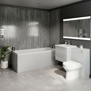 Wholesale Domestic Quinn 1800mm Straight Single Ended Bathroom Suite including Gloss Grey Pearl Furniture Set with Polished Chrome Handles - Grey