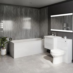 Wholesale Domestic - Quinn 1800mm Straight Single Ended Bathroom Suite including Gloss White Furniture Set with Polished Chrome Handles - White