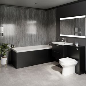 Wholesale Domestic - Quinn 1800mm Straight Single Ended Bathroom Suite including Nero Oak Furniture Set with Polished Chrome Handles - Black