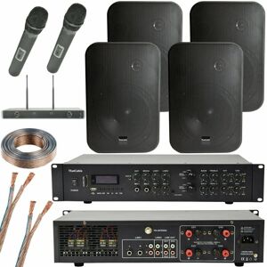 LOOPS Wireless Microphone Public Address System 4x Black 200W Wall Speakers 800W Amp