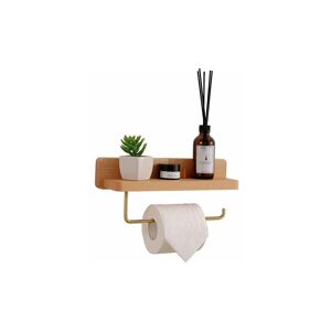 Rose - Pink Wooden Toilet Paper Holder with Shelf 30cm Self-Adhesive Wall Mounted Toilet Paper Holder for Bathroom, Beech