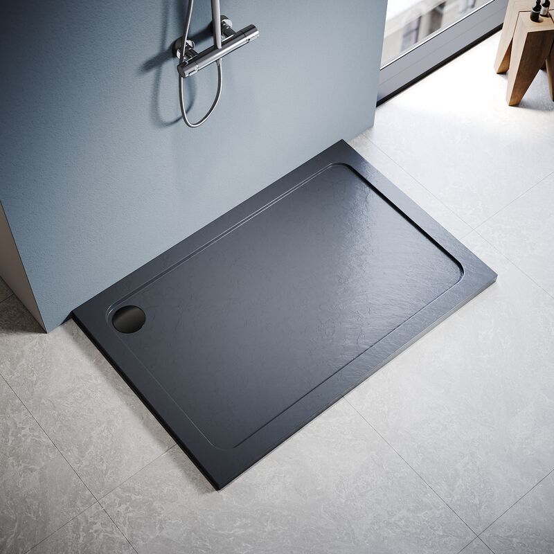 Elegant - Anti-Slip Rectangular Slate Effect Shower Tray Gray with Free Waste 1200 x 800 x 40 mm