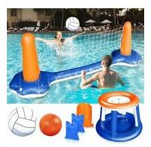 Inflatable Volleyball Set - Inflatable Volleyball Pool Toy with Basketball Hoop Volleyball Net Two Balls Swimming Game for Kids Adults Denuotop