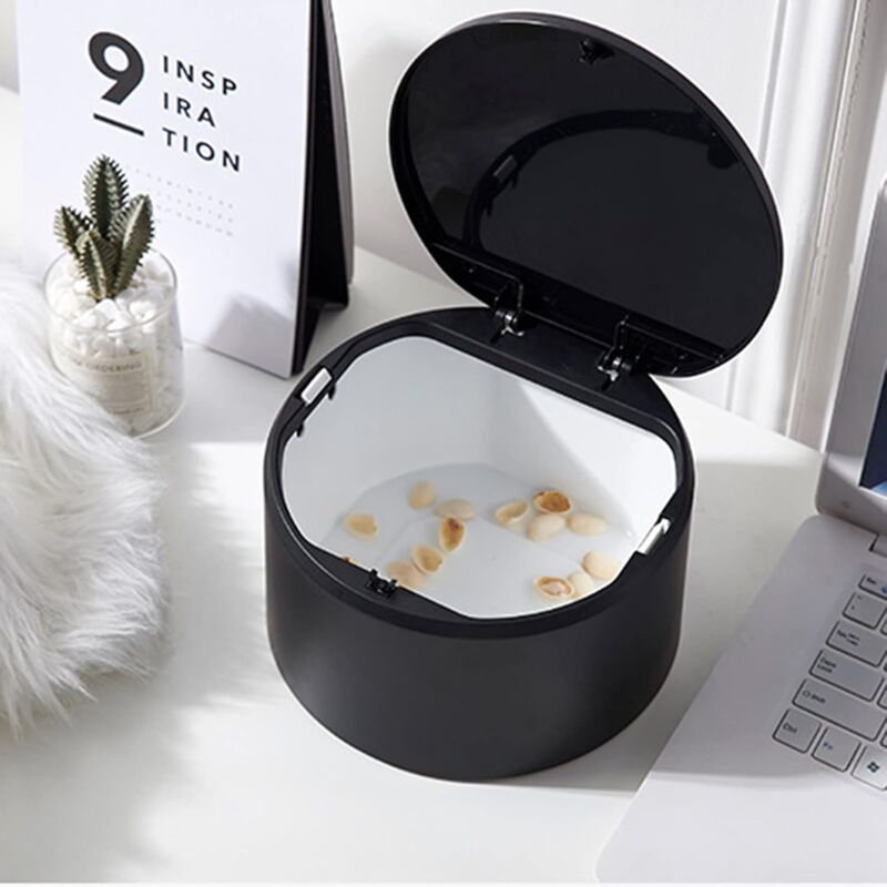 Mini Trash Can, Small Table Trash Can with Lid for Bathroom, Kitchen, Office, Cute Portable (Black) - Alwaysh