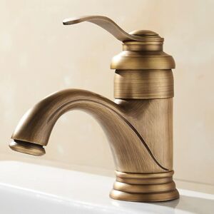 Ikodm - 1 pc Vintage Brass Bathroom Sink Faucet, Antique Brass with Black Accents, Single Handle, Deck Mount, Classic Style, Water Saving