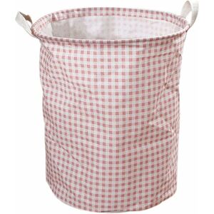 HÉLOISE 1 piece of pink plaid laundry basket, portable and waterproof dirty laundry basket, foldable plaid storage basket with handle, suitable for bedrooms