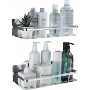 Ymyny - 10 Pack Aluminum Shower Caddy No Drilling, Silver, Rustproof, Self-Adhesive Bathroom Shelves, Shower Caddy No Drilling with 4 Hooks