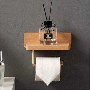 YMYNY 10 x 20 cm) Toilet Paper Holder, Double Bracket, Solid Wood Beech Roll Holder, Wall Mounted, Toilet Paper Holder, Self-Adhesive, Round Corner Roll