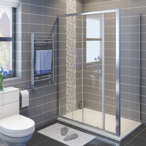 1000 x 800 mm Sliding Shower Enclosure 6mm Glass Reversible Cubicle Door Screen Panel with Shower Tray and Waste + Side Panel - Elegant