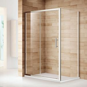1000 x 800 mm Sliding Shower Enclosure Glass Reversible Cubicle Door Screen Panel with Shower Tray and Waste + Side Panel - Elegant