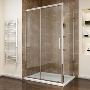 1000 x 800mm Sliding Shower Enclosure 8mm Easy Clean Glass Shower Cubicle Door with Shower Tray + Side Panel - Elegant