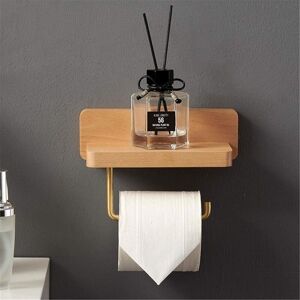 LINGHHANG 10x20 CM)Double Toilet Paper Holder Solid Wood Beech Toilet Paper Holder Wall Mounted Self-Adhesive Rounded Corners Roll Holder Bathroom