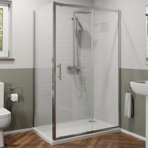 Luxura - 1100x800mm Sliding Shower Door Side Panel Framed Enclosure 6mm Glass Tray Waste - Clear