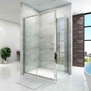 1200 x 700 mm Sliding Shower Enclosure Glass Reversible Cubicle Door with Tray and Waste + Side Panel - Elegant