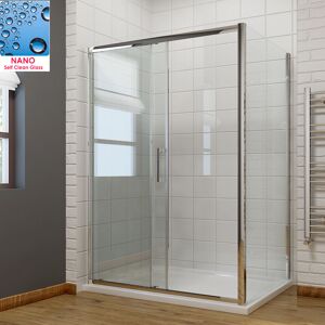 1200 x 800mm Sliding Shower Enclosure 8mm Easy Clean Glass Shower Cubicle Door with Shower Tray + Side Panel - Elegant