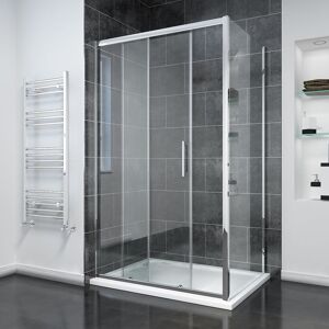 1200 x 800mm Sliding Shower Enclosure 8mm Easy Clean Glass Shower Cubicle Door with Tray + Side Panel - Elegant