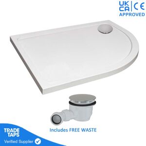 Gravahaus - 1200 x 800mm White Offset Quadrant Right Hand 45mm Low Profile Shower Tray with Chrome Waste