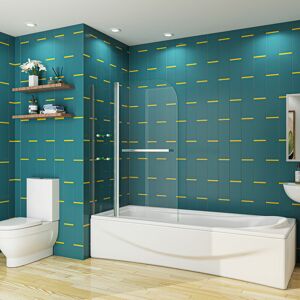 SKY BATHROOM 1200(Width)x1400mm(Height) 180 degree Pivot Double Panel Over Bath Shower Screen with Shelves Door Panel Towel Rail
