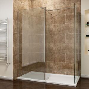 ELEGANT 1400 x 700 mm Walk in Shower Enclosure 8mm Easy Clean Glass 900mm Wetroom Shower Glass Panel with Side Panel and Shower Tray and 300mm