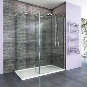 ELEGANT 1700 x 800 mm Walk in Shower Enclosure 8mm Easy Clean Glass 1100mm Wetroom Shower Glass Panel with Side Panel and Shower Tray and 300mm Flipper Panel