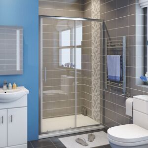 ELEGANT 1700 x 800mm Sliding Shower Enclosure 6mm Safety Glass Screen Door Cubicle with Tray + Waste