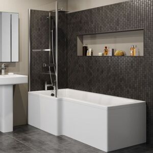CERAMICA L Shaped 1700mm Shower Bath Acrylic Modern Bathtub - Left Hand with 5mm Glass Bathscreen