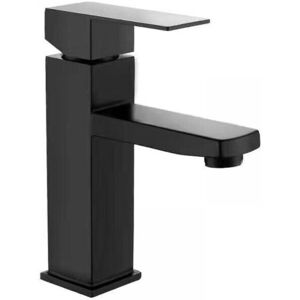 Cyslmuk - 1pc Bathroom Sink Faucet Hot and Cold Water Paint Black Stainless Steel Square Single Hole Basin Sink Faucet