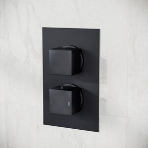 Nes Home - 2 Dial 1 Outlet Concealed Thermostatic Shower Square Refined Valve - Matte Black