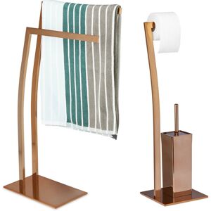 RELAXDAYS 2-piece WIMEDO bathroom set, free-standing towel holder, no-drill WC set, copper toilet paper holder, toilet brush