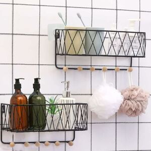 HÉLOISE 2 Pack Shower Shelf, Wrought Iron Bathroom Shelves, No Drilling Shower Accessory, Wall Mounted Shower Organizer Basket, Storage Shelf for