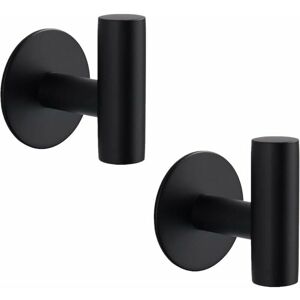 Dewdat - 2 Pieces Adhesive Stainless Steel Bathroom Hooks No Drilling Towel Hooks For Bath Kitchen Toilets Closets Black Round