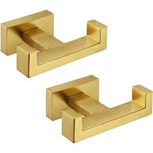 Linghhang - 2pcs Brushed Gold Double Towel Hook, SUS304 Stainless Steel Bathroom Towel Holder, Wall Mounted Double Robe Hook